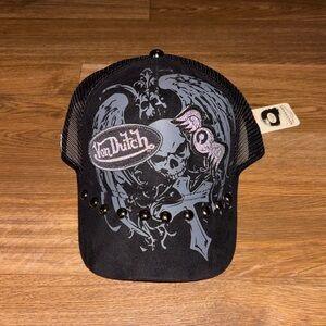 Von Dutch Black and Gray Trucker Hat with Graphic